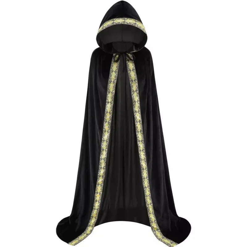 

Medieval Adult Halloween Death Cape Hooded Cloak with Ribbon Shawl Velvet Witch Wicca Border Cosplay Carnival Purim Coats