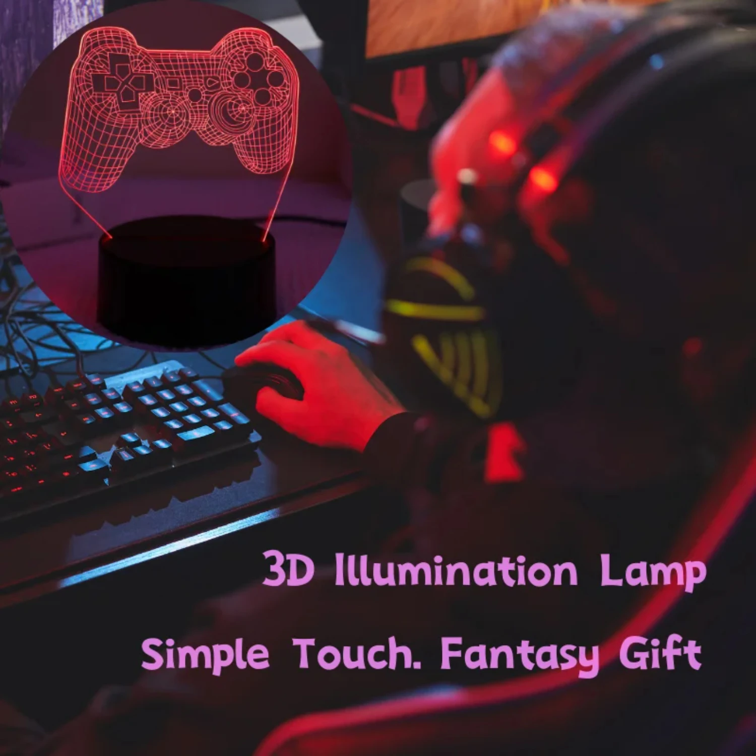 New Night Lamp  7 Color Dimmable Game Handle 3D Acrylic Illusion Ambiance Creative Table Lamp Bedroom  Decorative Lights