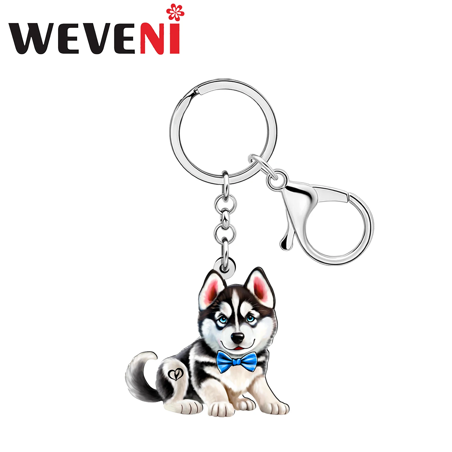 WEVENI Acrylic Cute Blue Tie Husky Dog Keychains Anime Puppy Pets Animals Key Chains Rings for Women Purse Backpack Charms Gifts