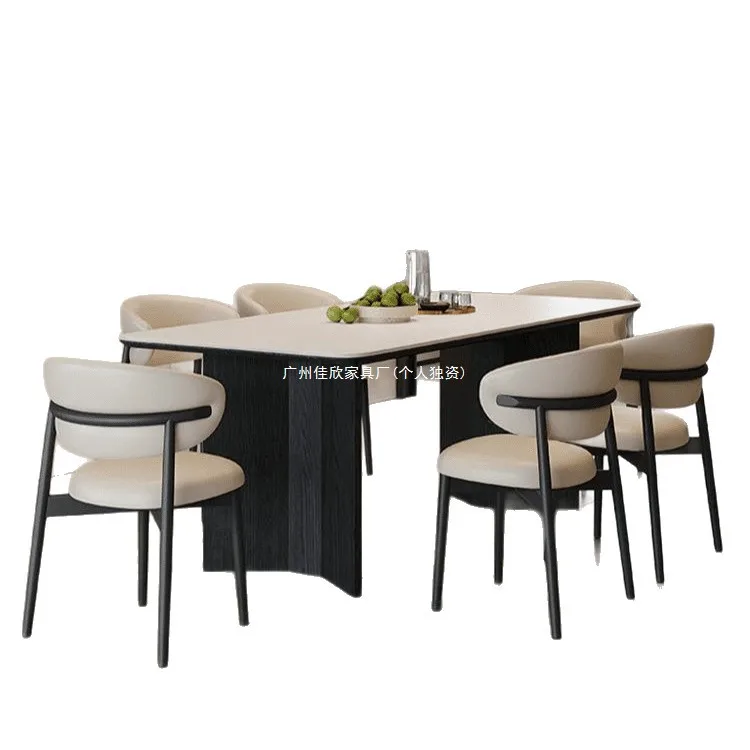 โต๊ะรับประทานอาหารแผ่นหินไม้เนื้อแข็ง โต๊ะรับประทานอาหารดีไซน์เรียบง่ายหรูหราสไตล์อิตาลี