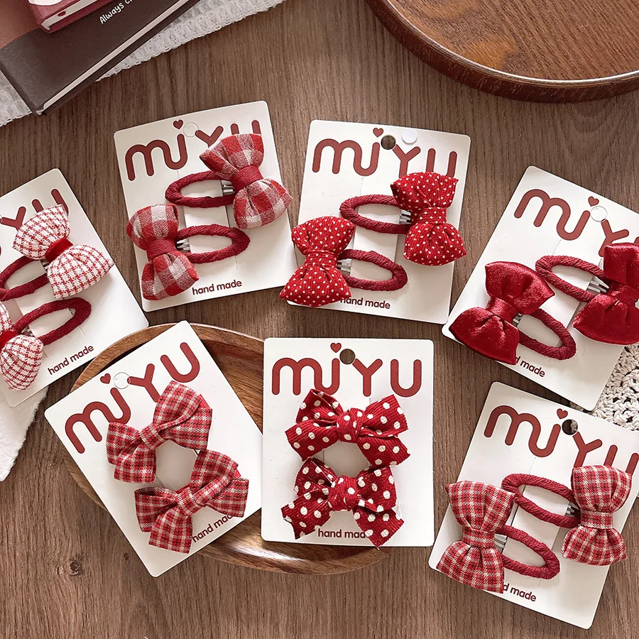 Korean Sweet Checkered Bow BB Clips Children Polka Dot Fabric Bangs Side Clips Cute Kawaii Baby Girls Broken Hair Accessories