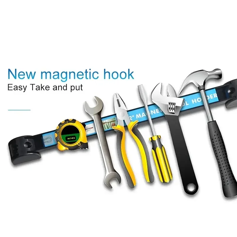 Magnetic Tool Rack Wall Mounted Storage Shelf Metal Organizer Bar for Garage Warehouse Garden with Installation Accessories