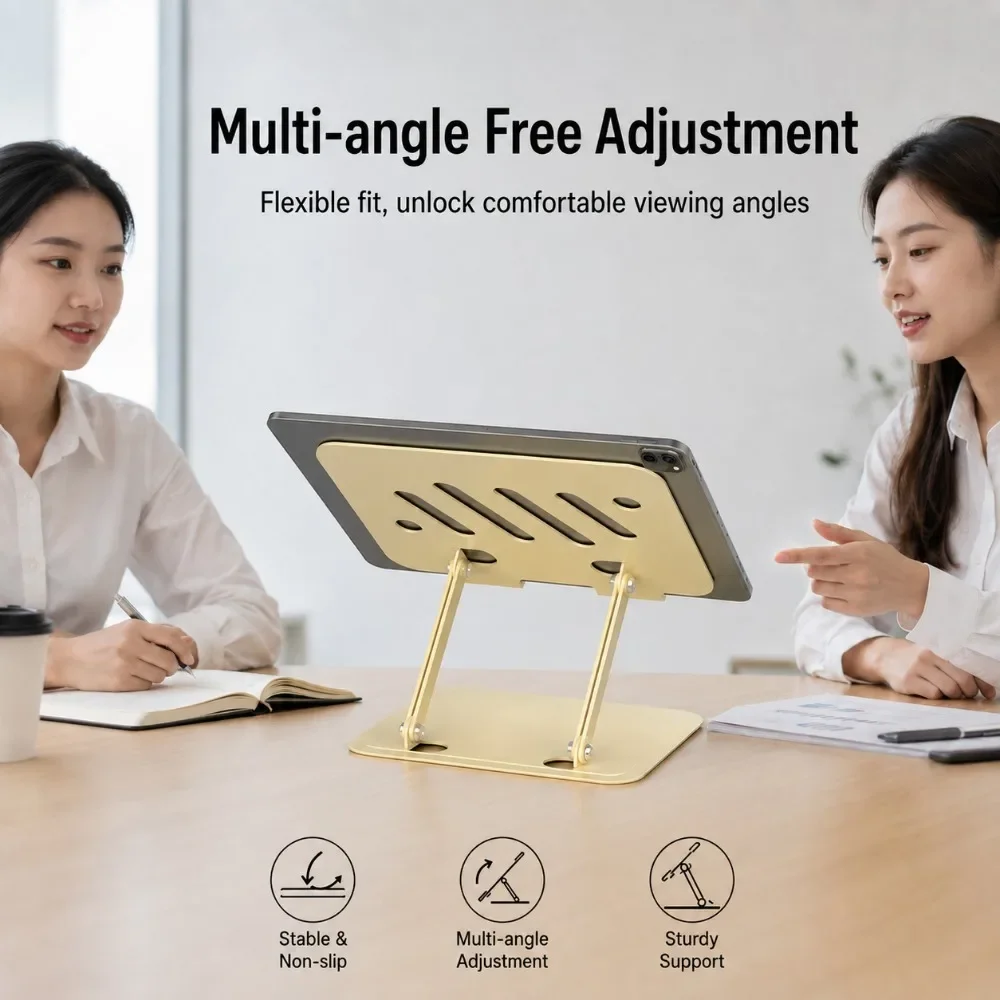 Metal Tablet Stand 360 Rotation Foldable Adjustable Phone Holder Desktop Universal for Live Streaming Desk Home Office
