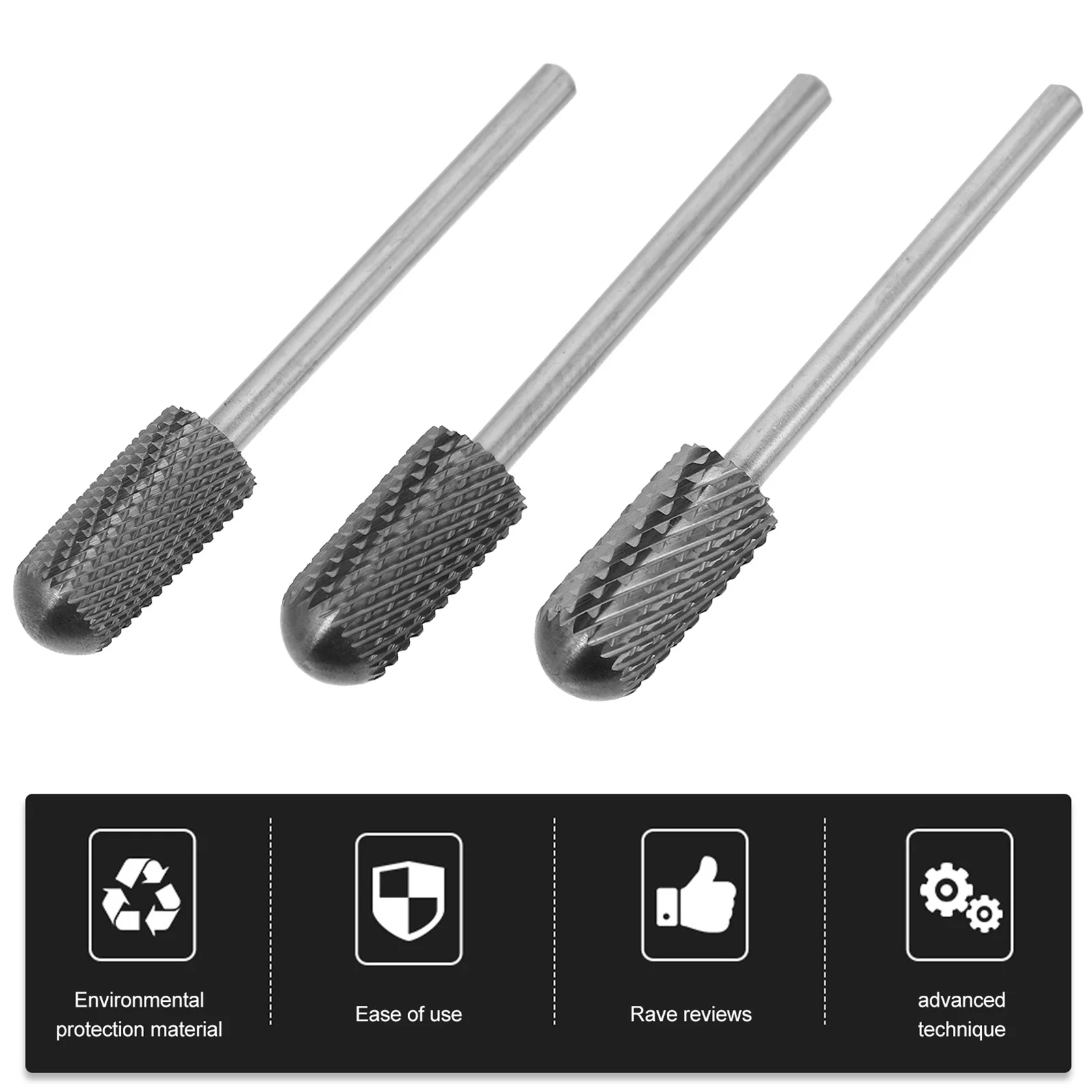 

3Pcs Nail Drill Bit Set High Strength Tungsten Steel Manicure Pedicure Nail File Drilling Kit Manicure Drill Bit