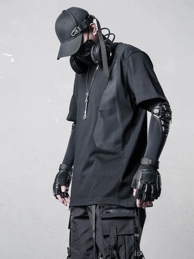 

Dark Stitching Design Short-Sleeved T-shirt Men's Half Sleeve Crew Neck Techwear Style Streetwear Avant-Garde Deconstruction Top