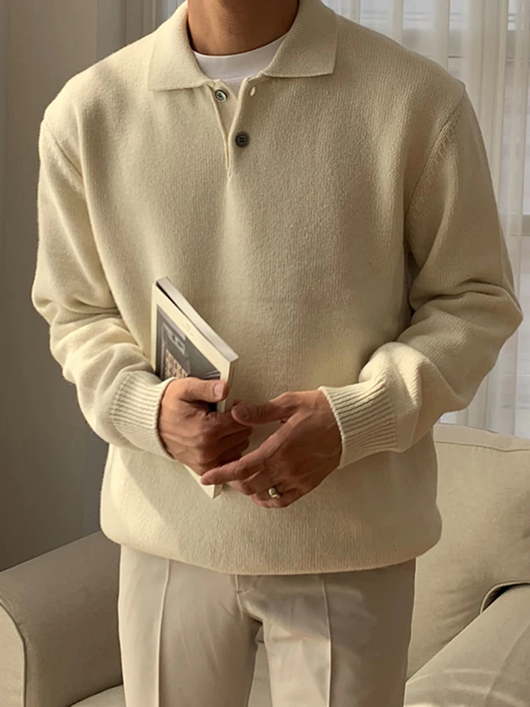 

Simple Knitted Long Sve irt Men's Spring Autumn New Hong Kong Sle Retro Versatile Color Sweater Casual Wear