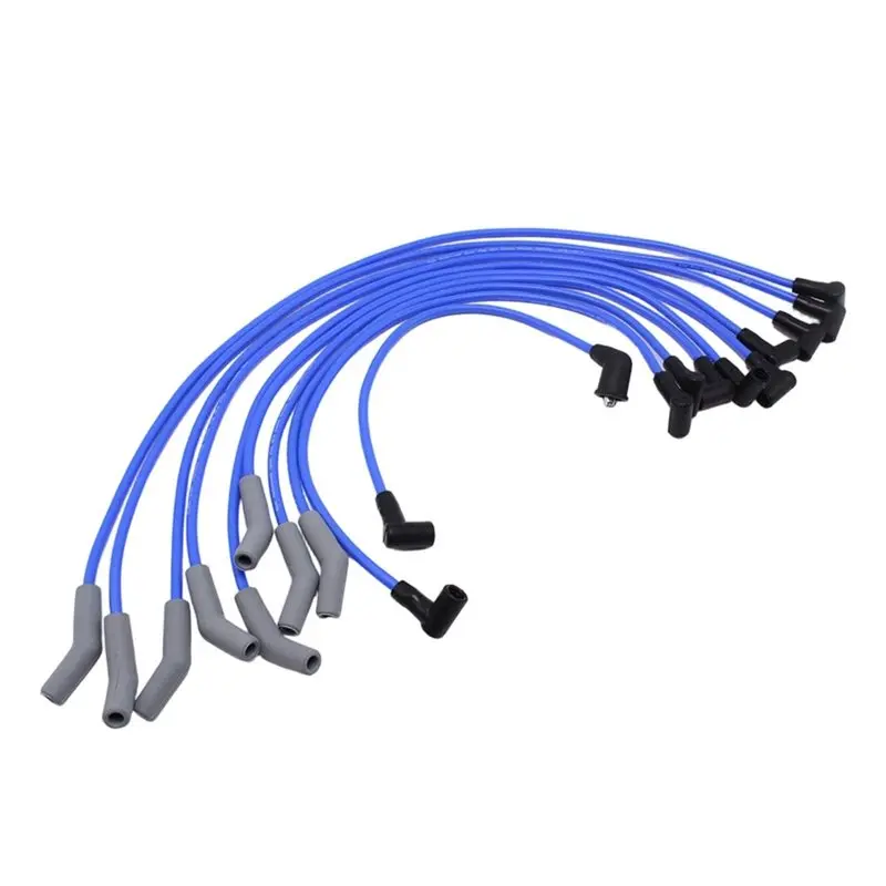 A48P-10Pcs Blue 8Mm Spiral Core Spark Plug Wires 643R For Ford Small Block 289 302 351W 79-85 Lincoln Mercury Ignitions Wire