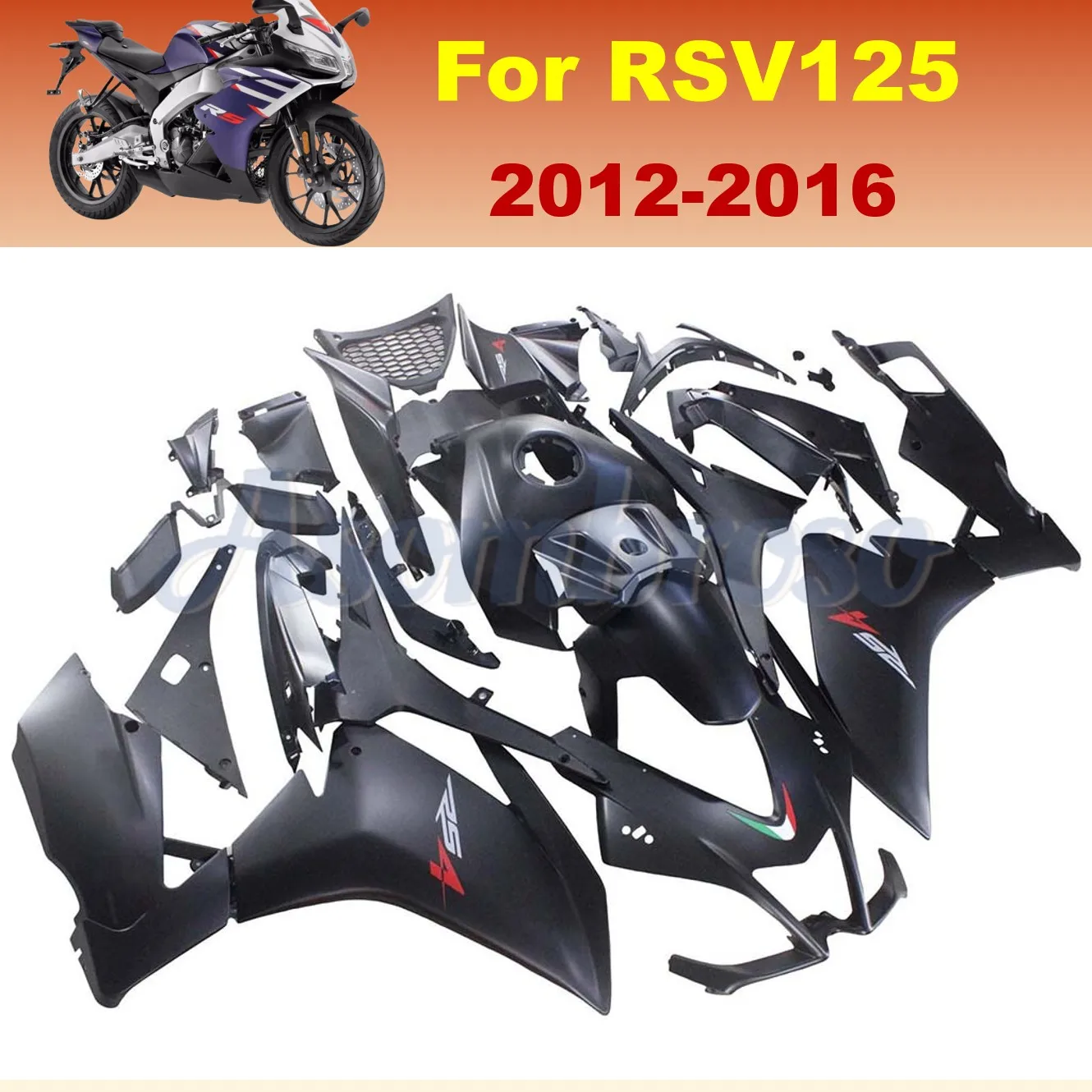 Matte Black Motocycle Fairing kit for Aprilia RS125 2012 2013 2014 2015 2016 RS4 RSV 125 12-16 ABS Plastic Bodywork Set