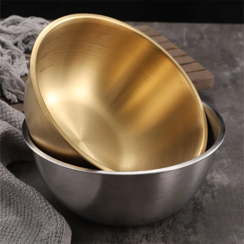 Stainless Steel Fruit Salad Bowls with Scale Korean Style Large Capacity Soup Noodles Ramen Bowl Food Containers 17/19/25CM