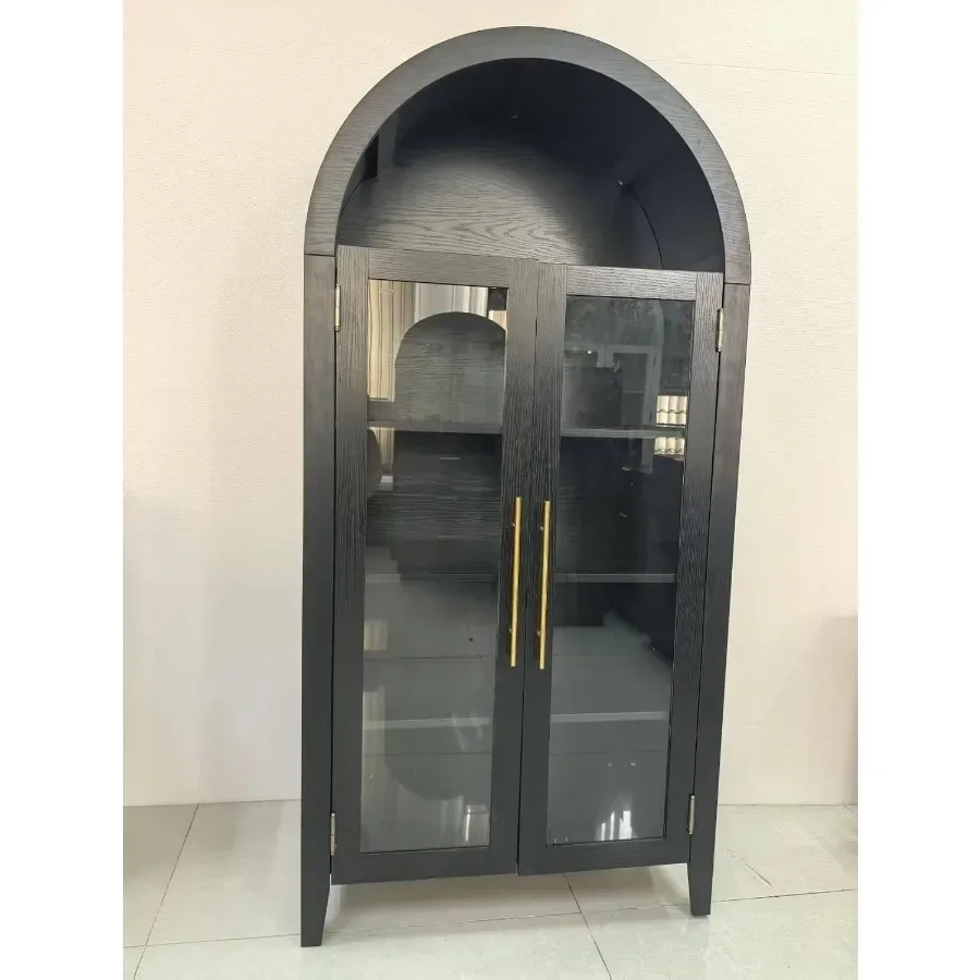 Tall Arched Kitchen Pantry - 5-Tier Blue Storage Cabinet with Adjustable Shelf and 2 Glass Doors, Versatile Organizer Cupboard - view 6