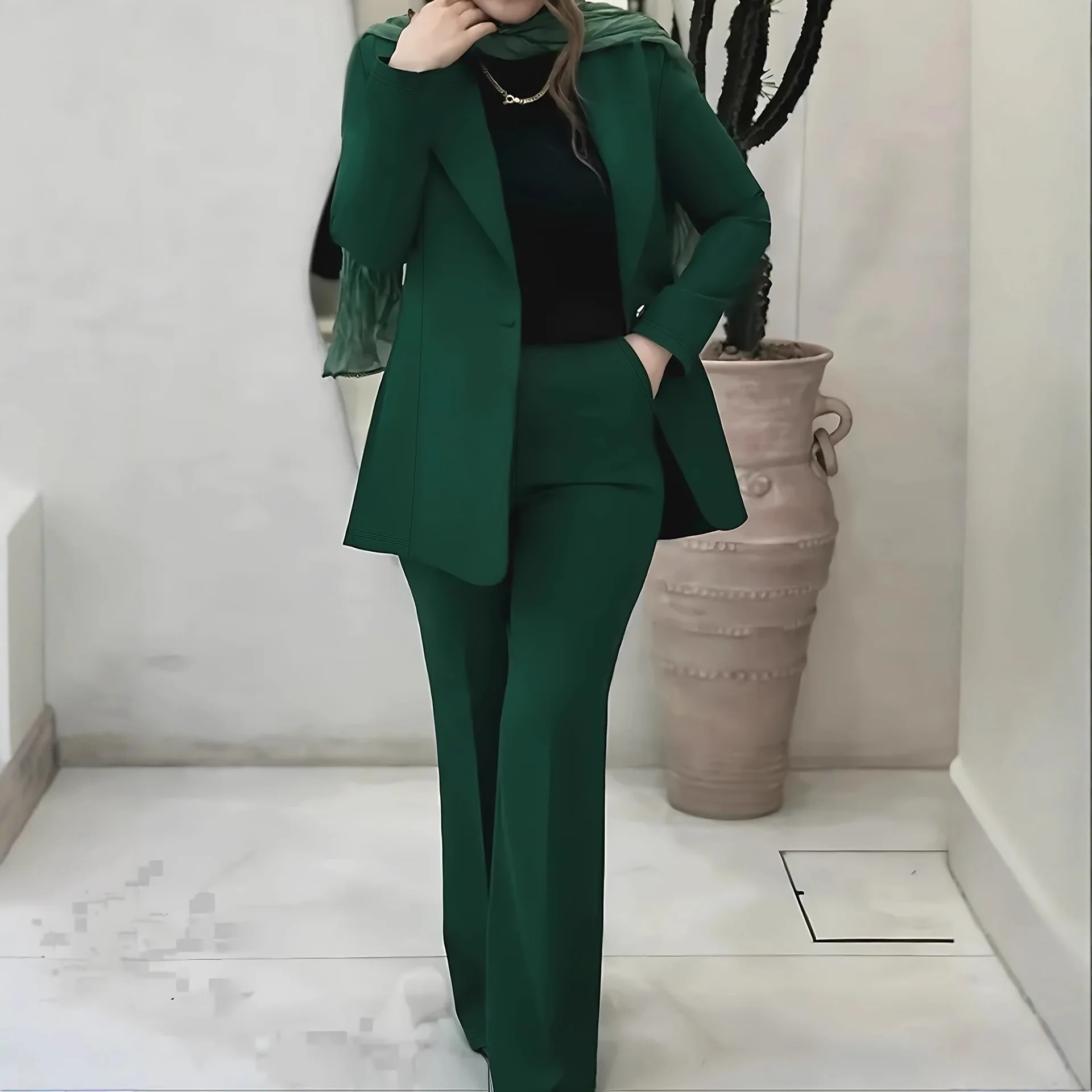 Women 2 Piece Suit Sets Lapel Full Sleeve Blazers Long Pants Slim Fit High Waist Evening Work Casual Solid Button 2026 Autumn