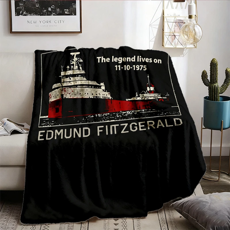 Edmund Fitzgerald Warm Blanket, Great Lakes Freighter Soft Blanket, Michigan Shipwreck History Comfy Blanket, Maritime T