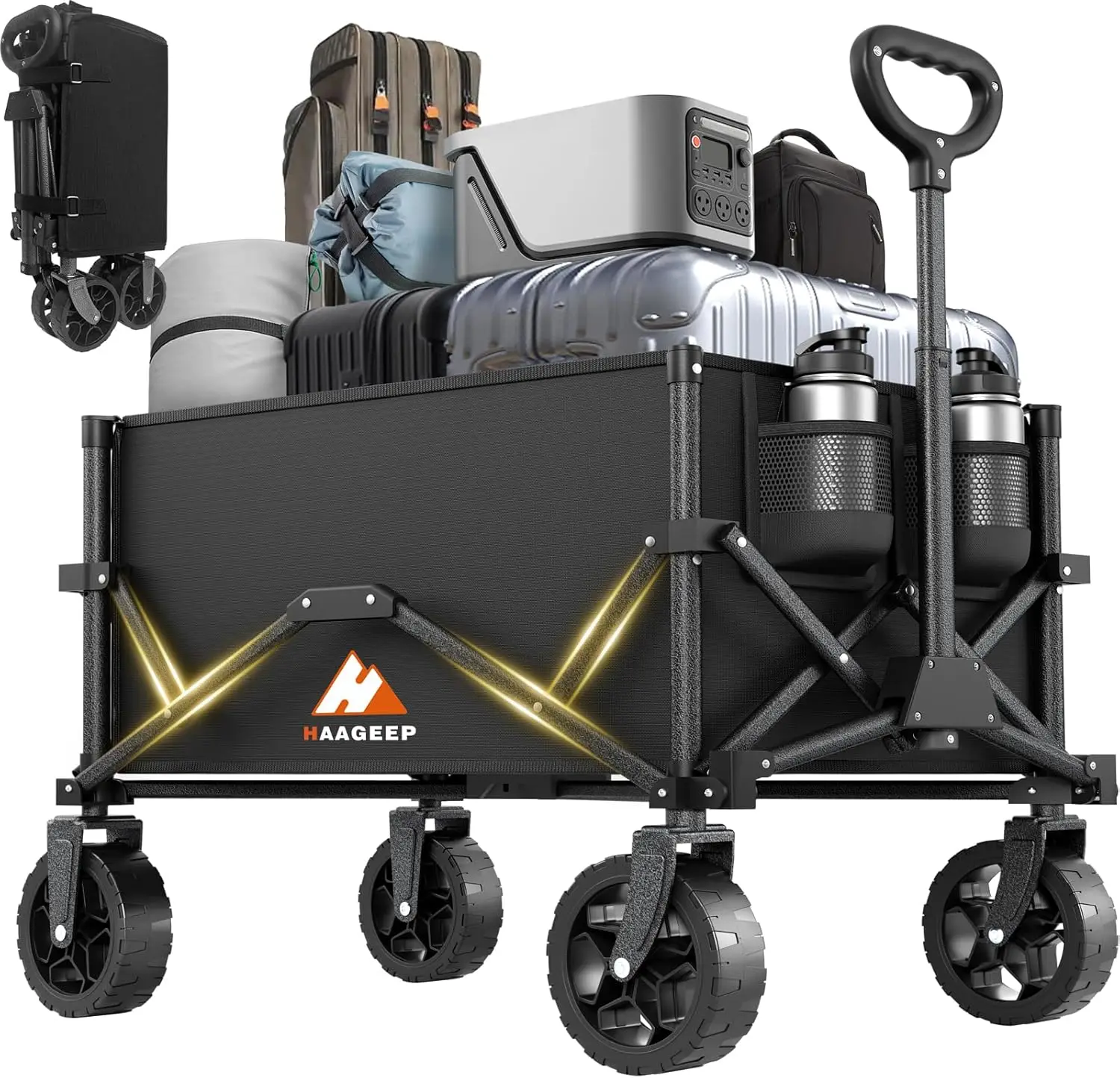 

Collapsible Wagon with Wheels, Portable Foldable Cart for Groceries, Sports, Garden Shopping Utility