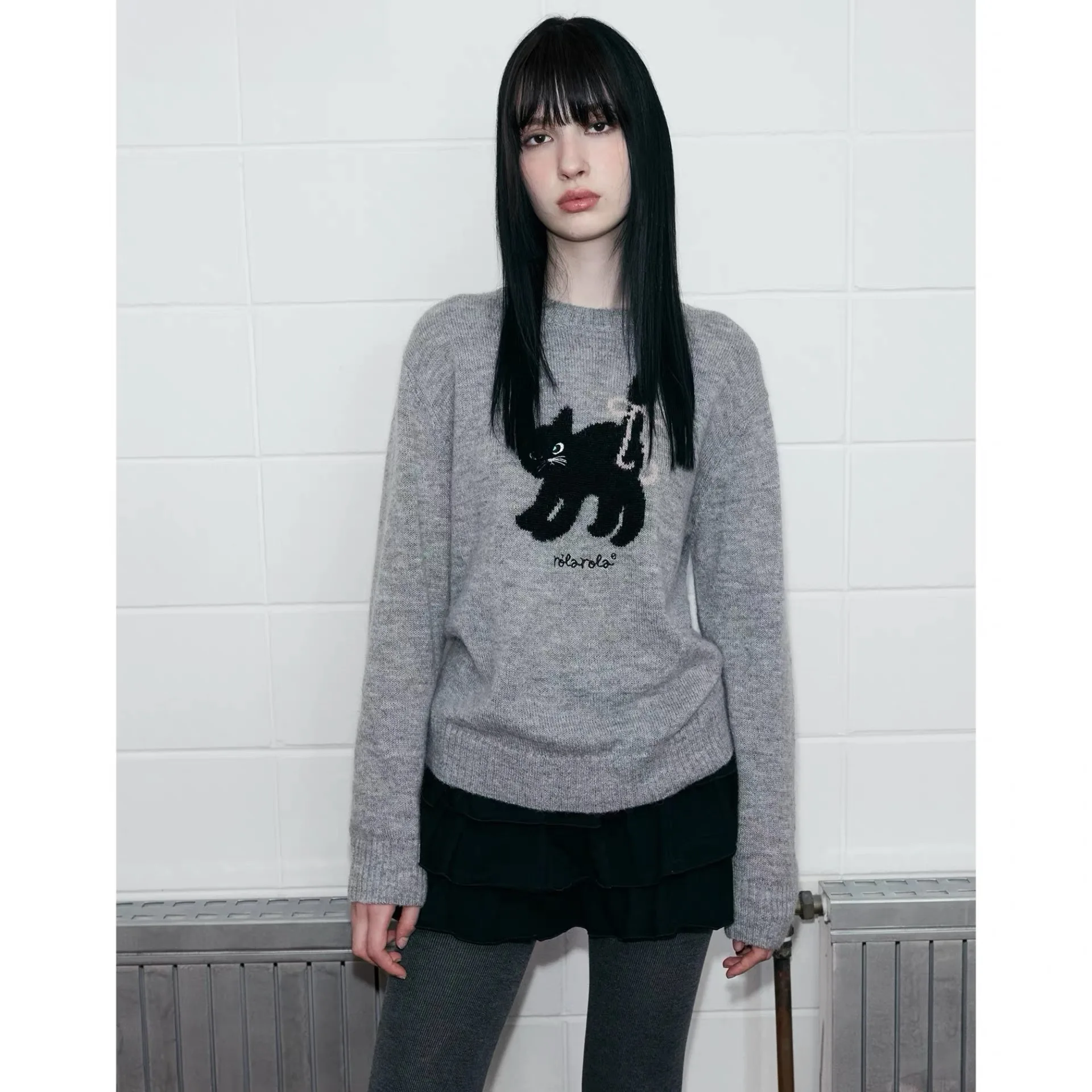 

Вязаный свитер с очаровательным узором, круглый шерстяной свитер, модный универсальный женский топ Long Sve Rola 25, зимний воротник...