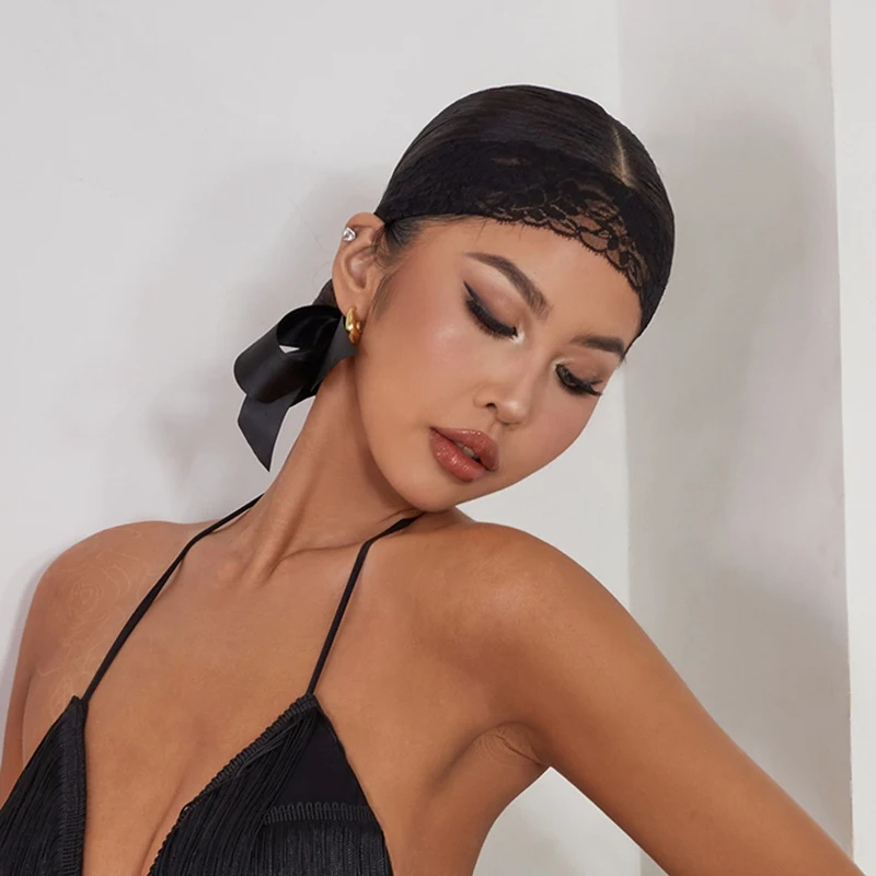 Bandeau de danse latine noir pour femmes, couvre-chef de concours de danse de salle de bal, accessoires de danse latine sur scène pour adultes, foulard SL14011