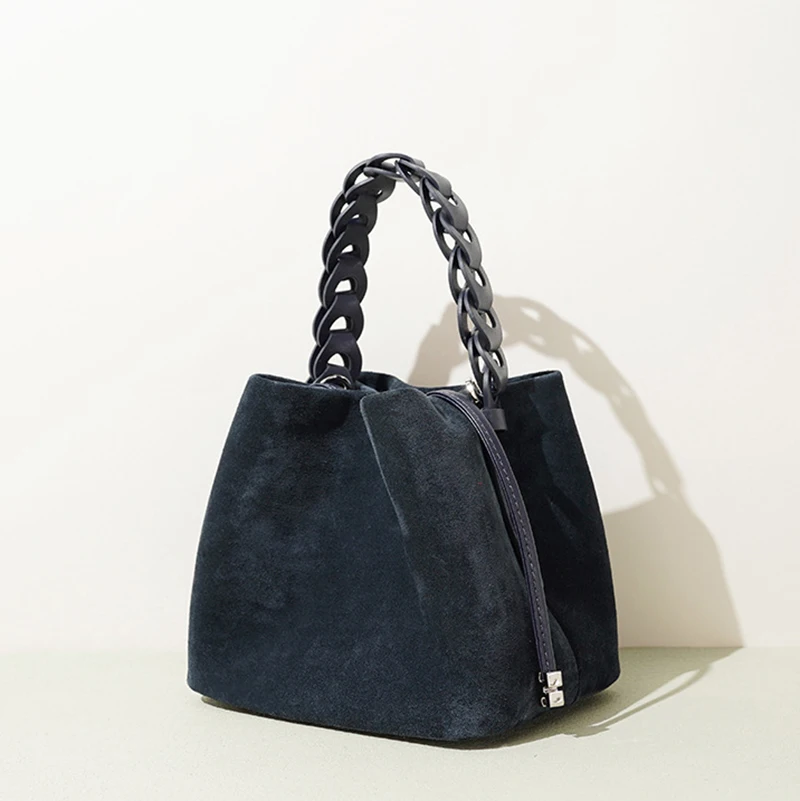 2025 Fall Winter New Suede Handheld Tote Bag Openwork Woven Handle Vintage Shoulder Crossbody Bag Women Unique Commuting Handbag