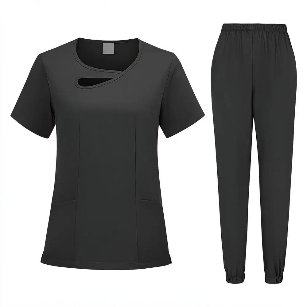 For HZMNOI Summer Unisex Scrub Suit V Neck Short Sleeve Nursing Uniform Elastic Breathable Dental Hospital Work Clothes