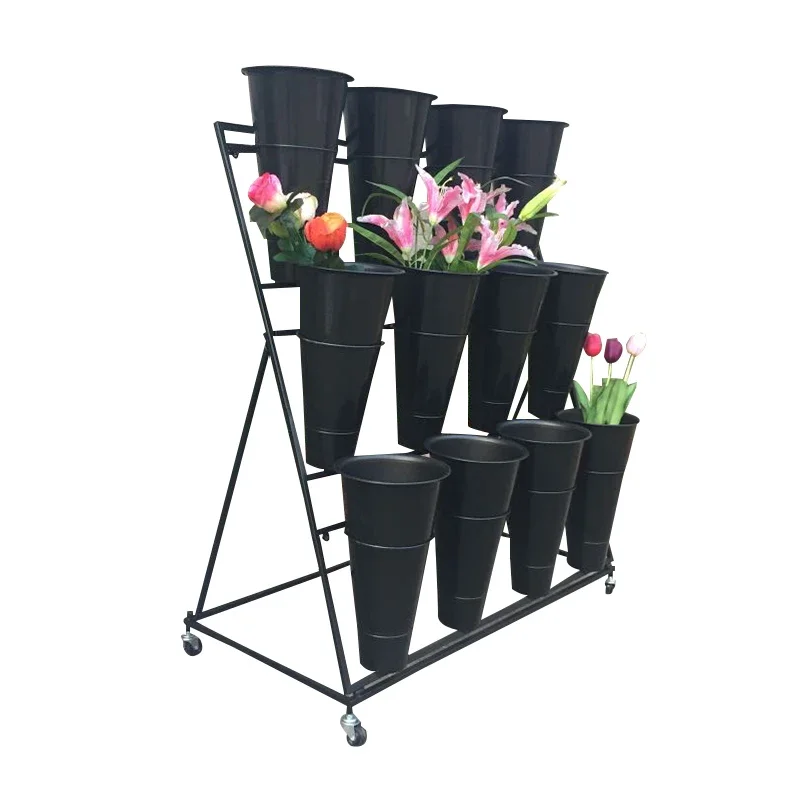 Large Florist Multi-layer Removable Flower Shop Shelf Wrought Iron Flower Shelf Shop Bucket