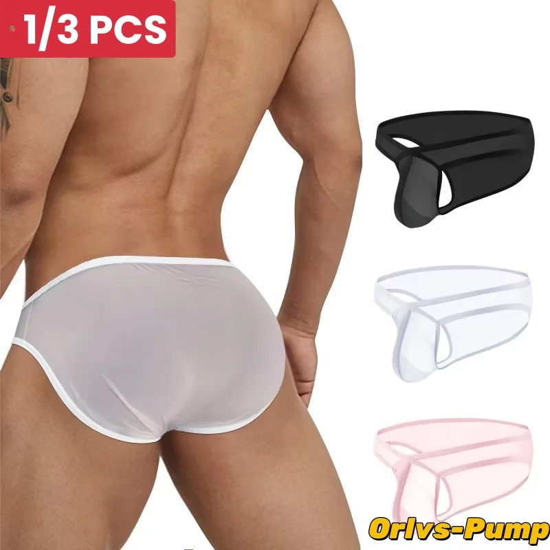 1/3PCS Men Bikini Briefs Man Underpantsr Slip Transparent Mesh Underwear Male Cuecas Men's Panties Ultra-thin Gays Sports Briefs