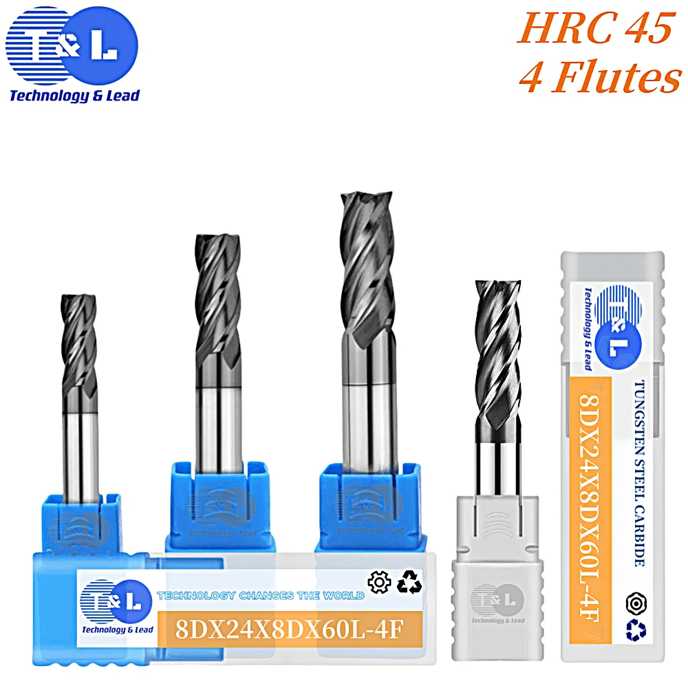 

T&L HRC45 4 edge end milling cutter coated straight shank flat bottomed milling cutter CNC cutter Tungsten steel milling cutter