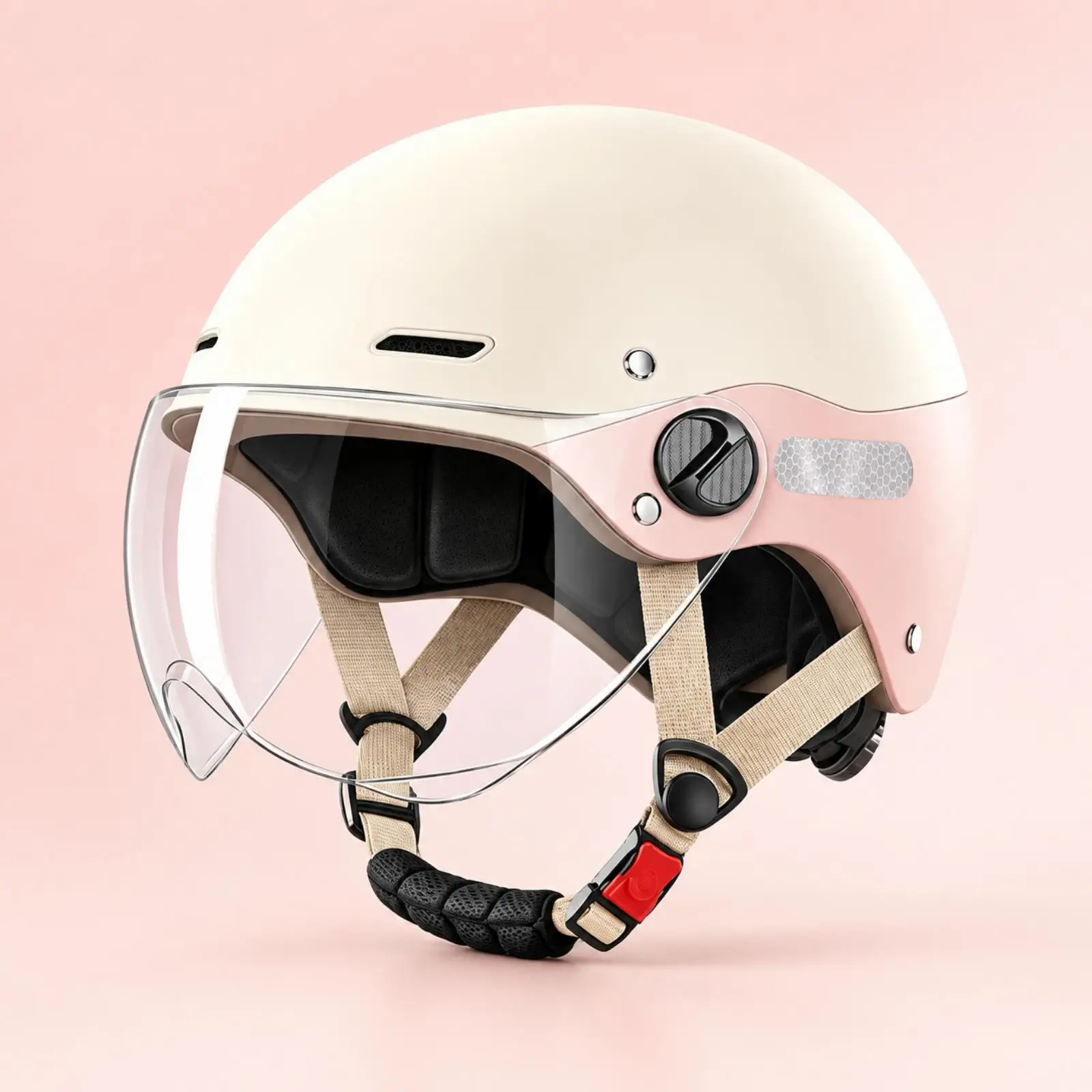 Motorcycle Helmet with Clear Short Visor ABS Outer Shell Electric Bike Helmet with Quick-Release Chin Strap Ventilated