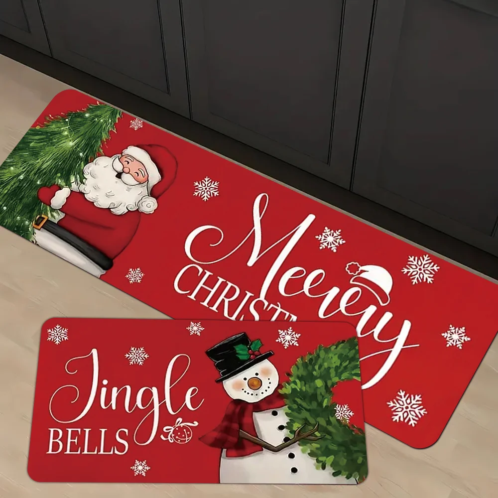 Jingle Bells Christmas Snowman Long Carpet Rug Red Santa Bedside Hallway Laundry Room Sofa Side Bathroom Kitchen Door Mat