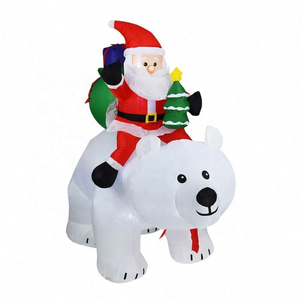 Wholesale Custom 2.1x1.7M Large Inflatable Christmas Santa with Bear Set - Outdoor Advertising Display for Commercial Party Deco