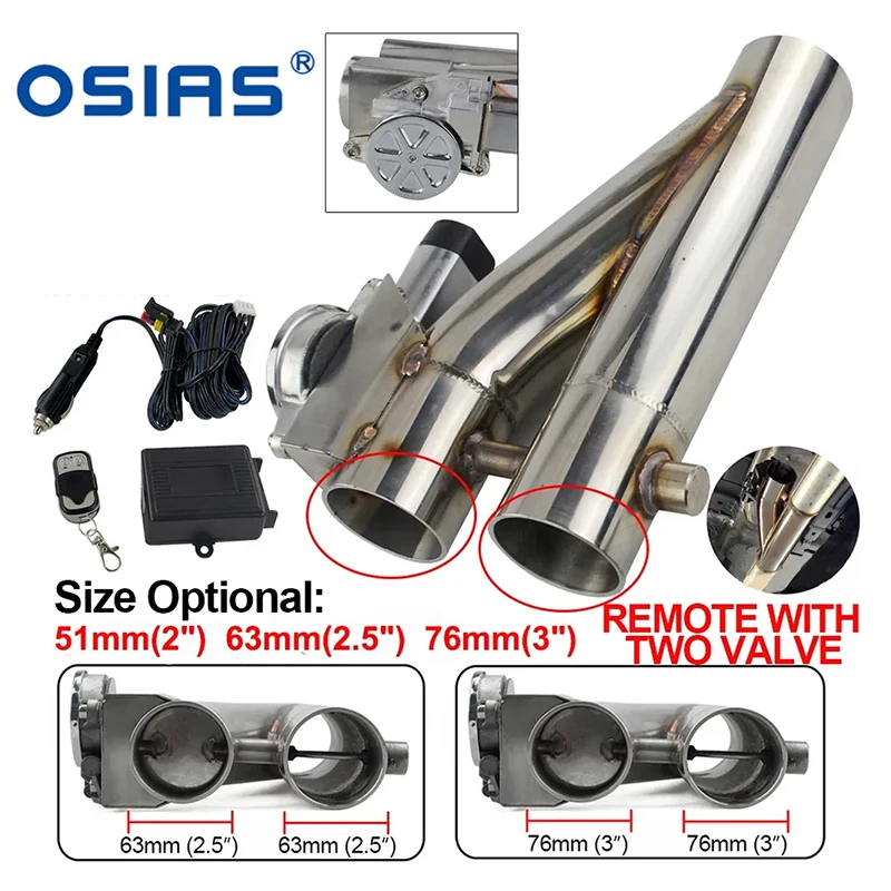 

Universal Double Valve Electric Exhaust Cut Out Valve Exhaust Pipe Muffler Kit with Wireless Remote Control