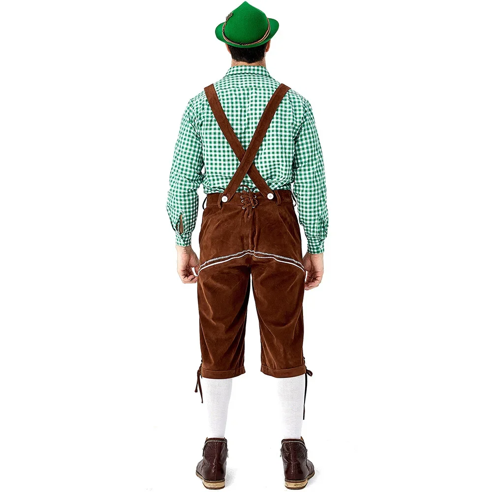 Oktoberfest-Disfraz tradicional alemán para Festival de la cerveza, camisa a cuadros, camisola bordada, pantalones, traje de caballero para hombre