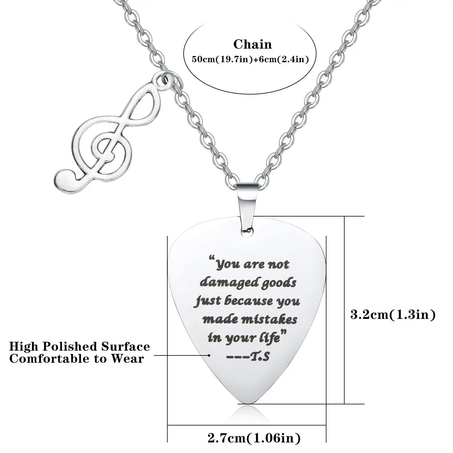 Stainless Steel Taylor Guitar Pick Necklace T.S Outfits Jewelry Accessories Necklaces Inspirational Lyrics Pendant for Women