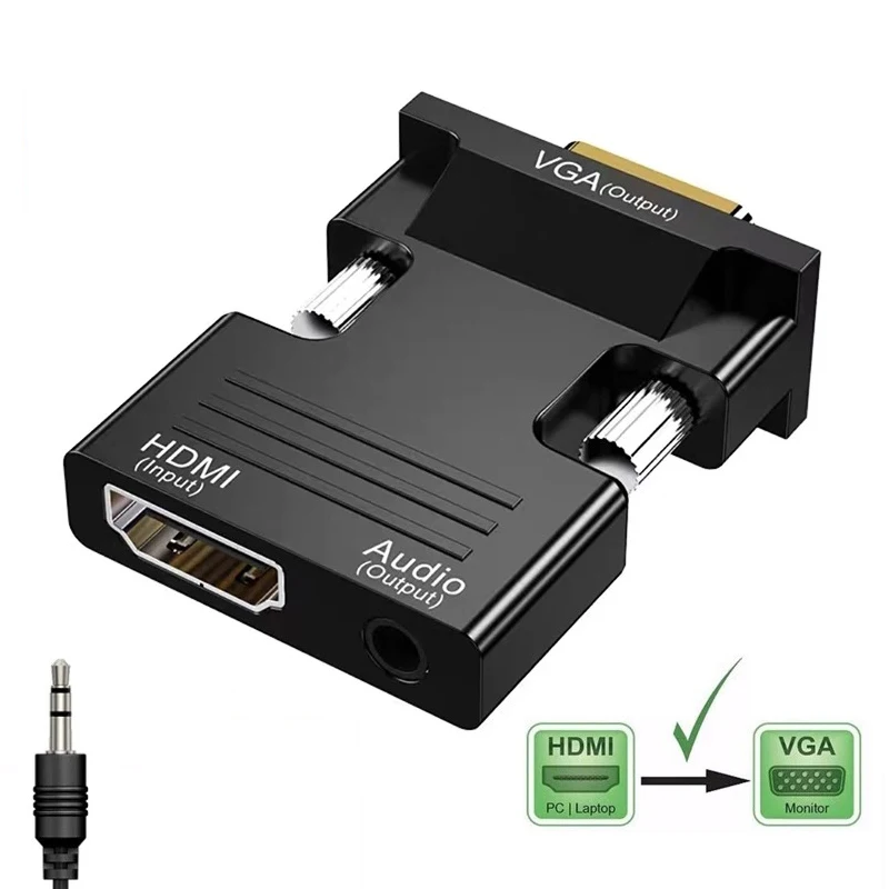 أنثى إلى ذكر HDMI-متوافق مع محول VGA مع كابل صوت 3.5 ملم لجهاز عرض PS4 والكمبيوتر المحمول 1080P HD إلى V