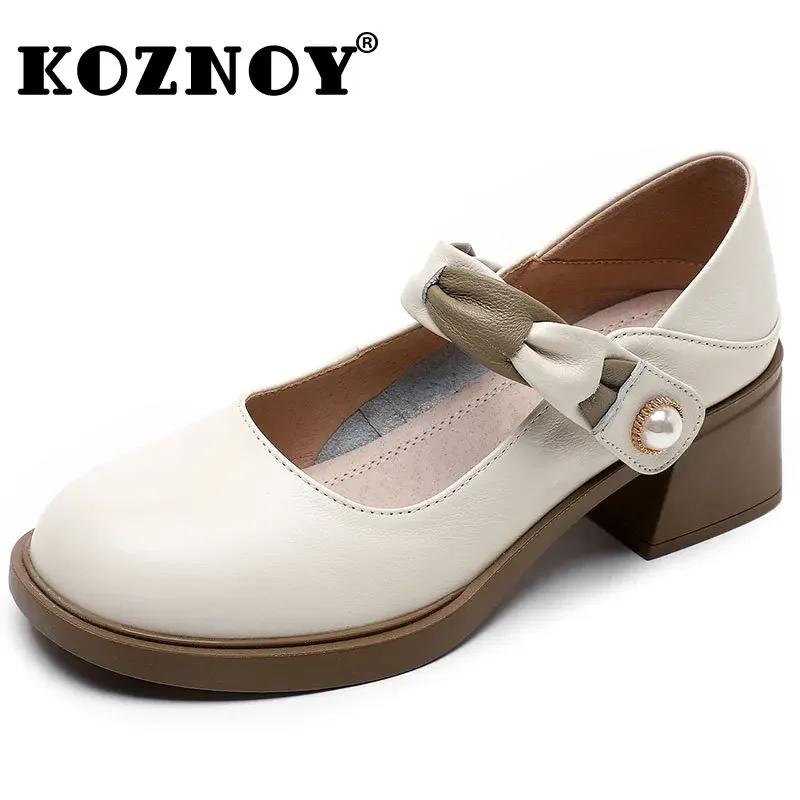 

Koznoy 5.5cm New Genuine Leather Summer Ladies Platform Mixed Color Big Size Hook Comfy Preppy Girl Mary Jane Lolita Sweet Shoes