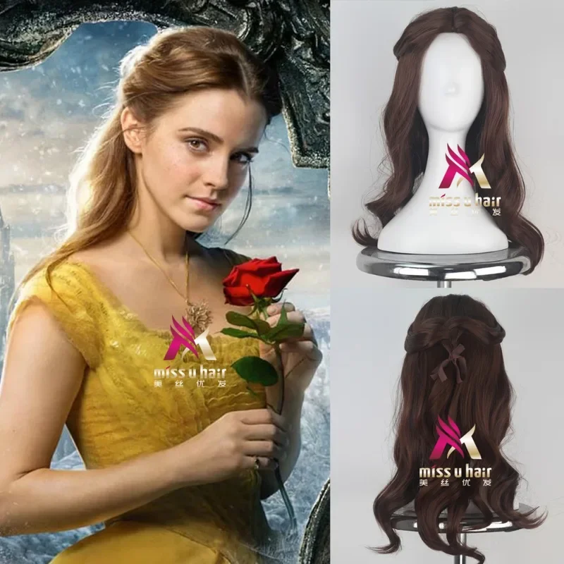 

new Beauty and the Beast Princess Belle wig Cosplay Costume Women Long Wavy Synthetic Hair Halloween Party Role Play wig cap