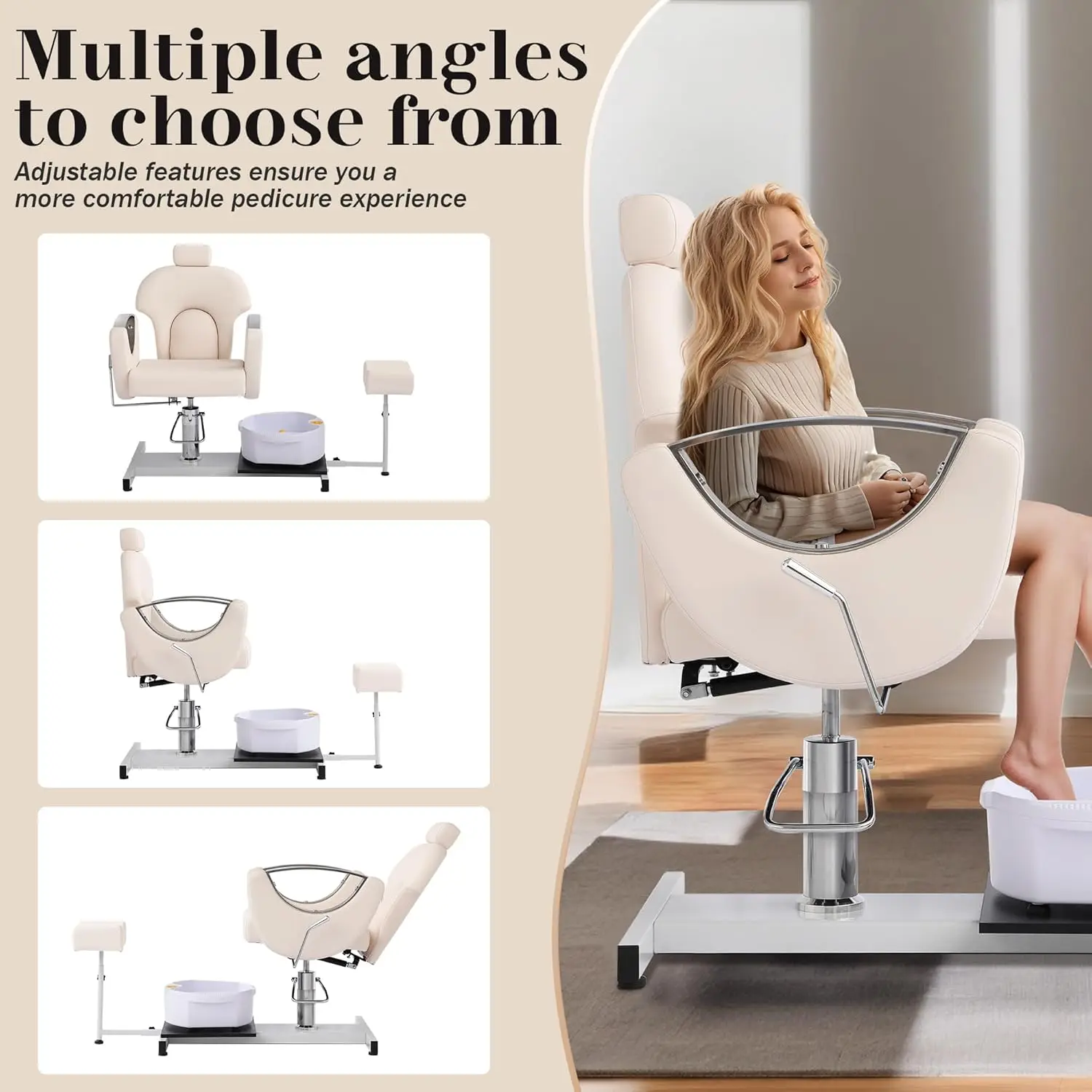 Pedicure Station No Plumbing, Hydraulic Pedicure Chair for Nail Tech, Height Adjustable Reclining Pedicure Station Unit image 5