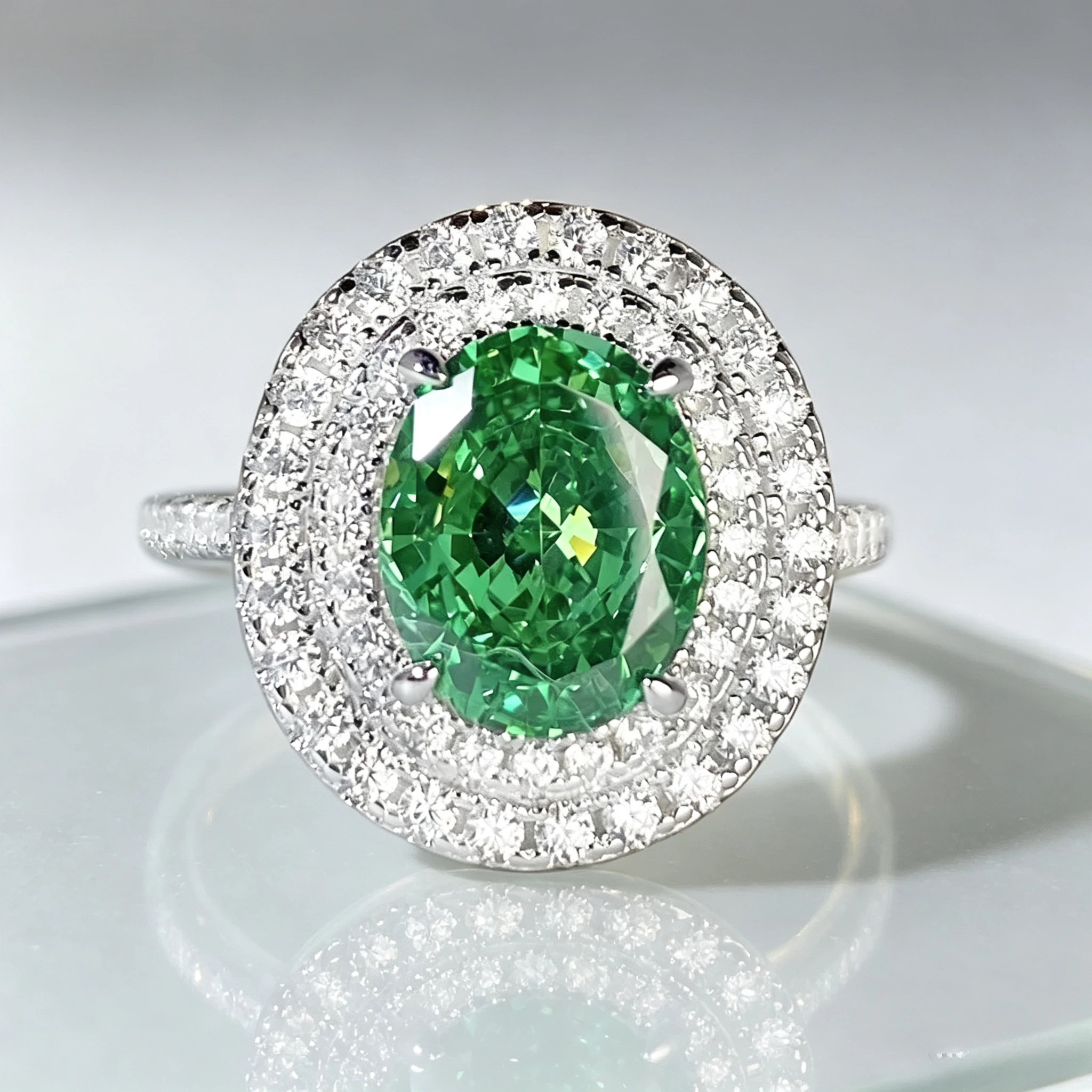Solid Platinum PT950 Women's Ring Full Diamond Green Moissanite Ring Giving gifts for friends