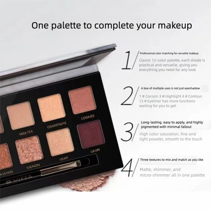 Xiafei's Twelve-color Eyeshadow Can Be Freely Combined. Light Makeup, Nude Makeup And Smoky Makeup Have Fine Powder Texture