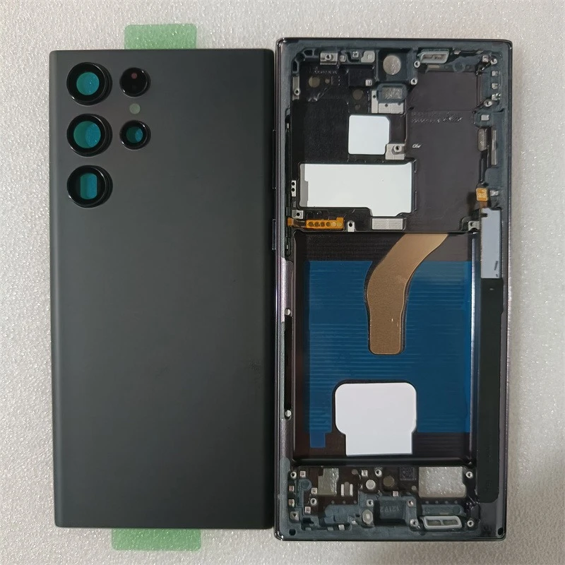 

S22 Ultra Housing For Samsung Galaxy S22 Ultra S908B Middle Frame +Glass Battery Back Cover Rear Door Cover With Camera Lens