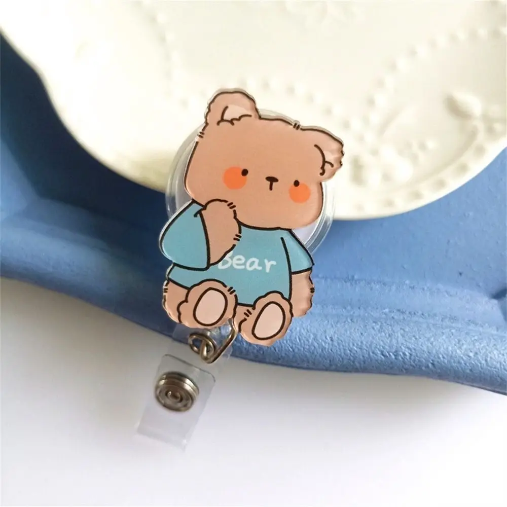 65cm Length Bear Retractable Badge Reel Work Card Clip Chest Card ID Card Clips Cartoon Acrylic Easy Pull Buckle Hospital Use