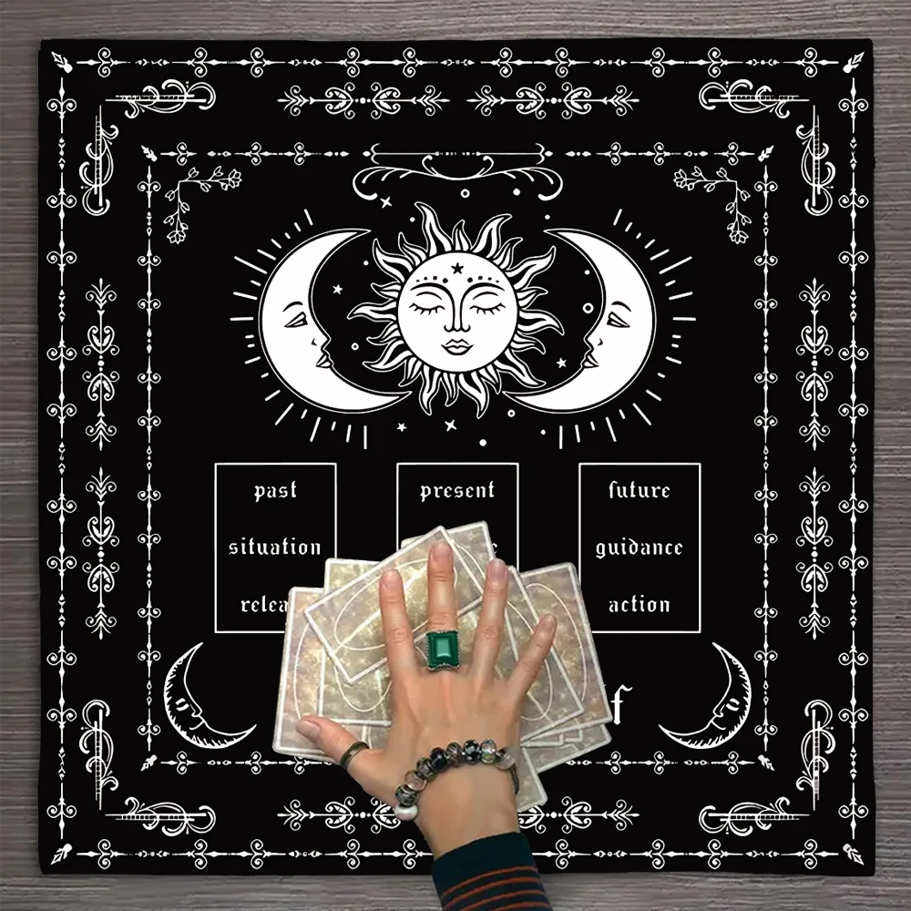 1pc 50x50cm Know Thyself Tarot Spread Cloth, Tarot Cloth, Sun Moon Spread Tarot Reading Cloth, Altar Cloth