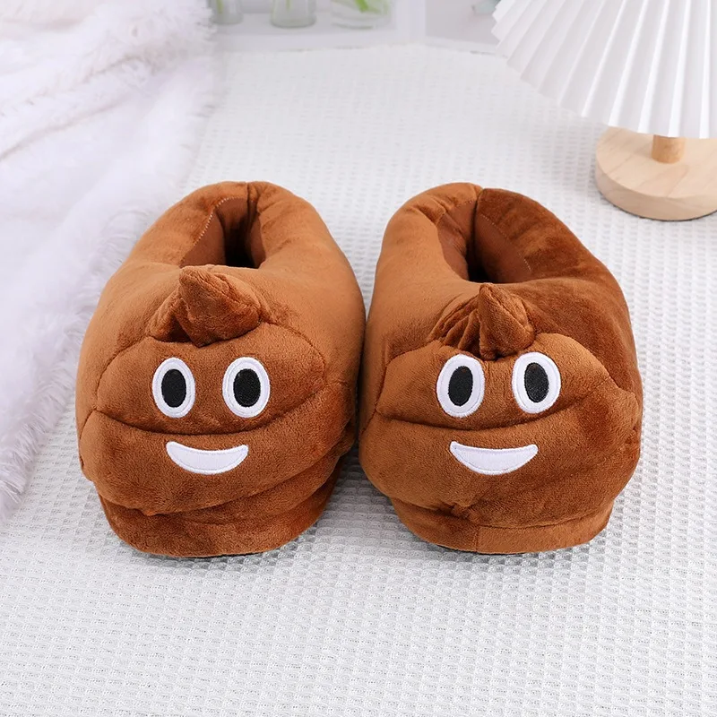 Funny Poop Emoji Plush Slippers Warm Cozy Non Slip Indoor Home Footwear For Couple Men Women Winter Autumn Creative Soft Shoes