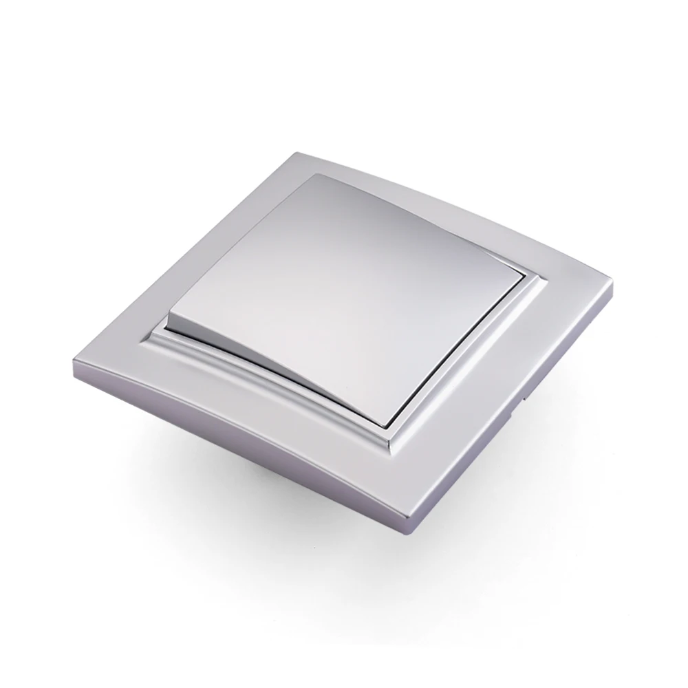 Silvery 1 Gang 1 Way Spray Plastic Panel Flame Retardant Button Light Switch Classic On/Off EU Standard Wall Rocker Switch AC