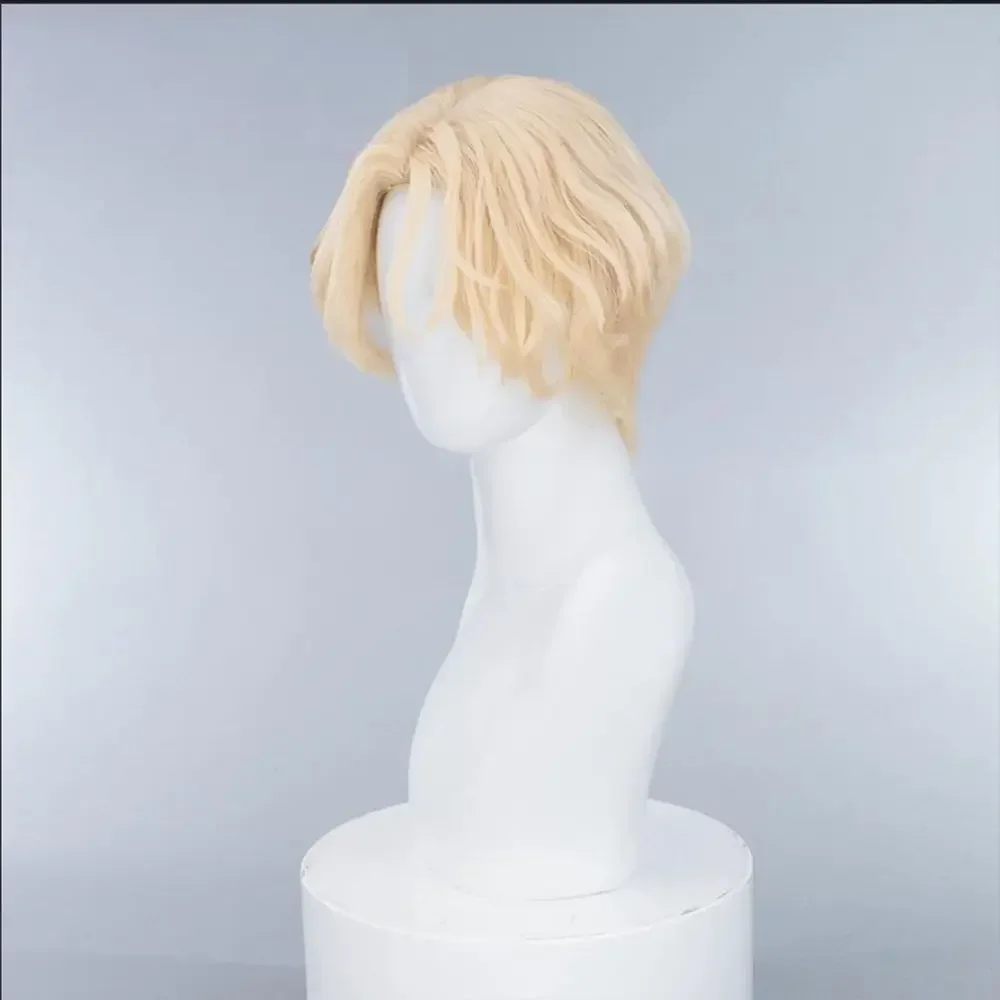أنيمي الغريبة المرحلة لوكا شعر مستعار تأثيري الكبار للجنسين قصيرة الذهبي مقاومة للحرارة الاصطناعية الشعر هالوين ملابس تنكرية للحفلات اكسسوارات