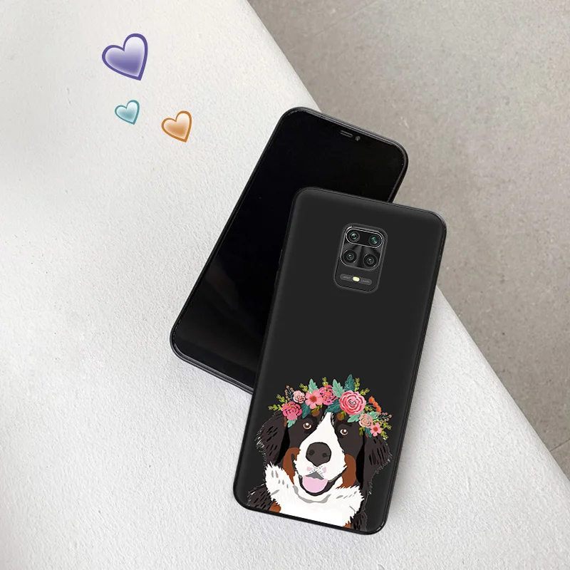 Phone Case For Redmi Note 10 9 9s 8 8t 9t 10s 9c 9a 7 10c Border Collie flower crown Xiaomi 10tPro Note10 Lite Black Cases Cover