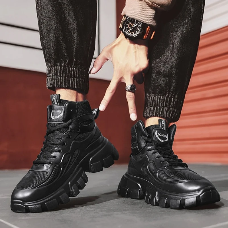 

Черные зимние теплые мужские ботинки на меховой платформе со шнуровкой и высоким вырезом в стиле ретро, нескользящая новинка, удобная модная классическая мужская обувь