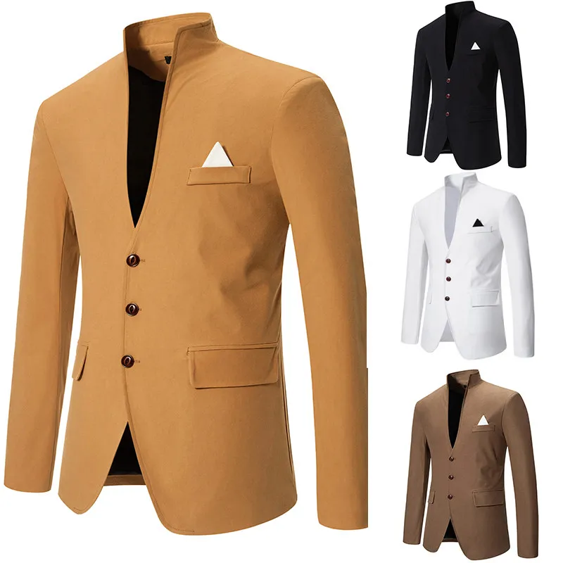 

Casual Three-Button Notch Collar Small Suit Jacket Wedding Performance Singer Host Hairstylist plus Size Men's Fashion
