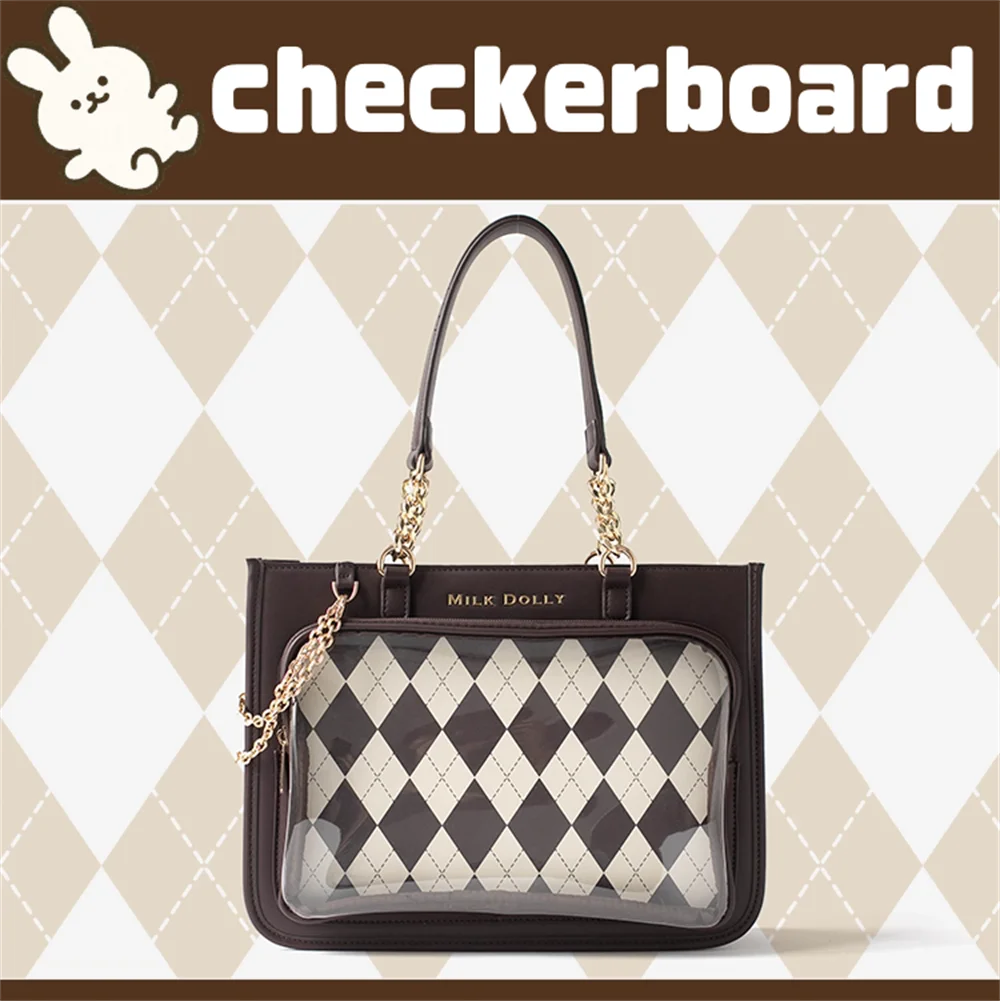 2026  Jiraikei Checkerboard Itabag Women Square Leather Exterior PVC Transparent Shoulder Bag Ladies Large Capacity Handbag