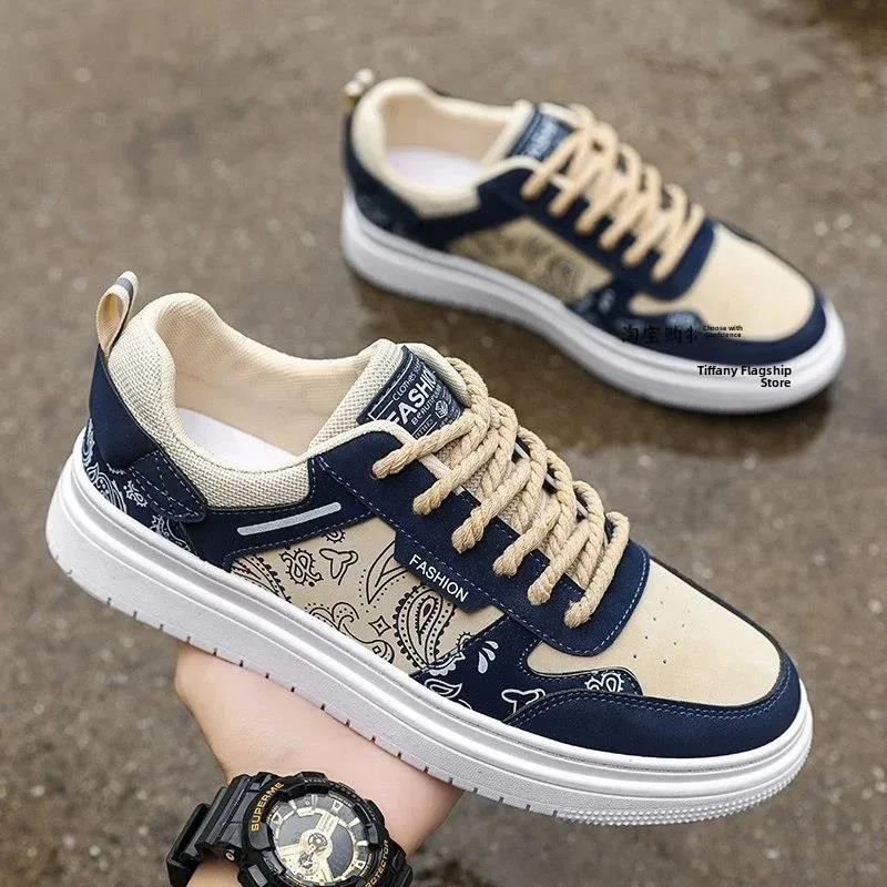 Men's Breathable Casual Shoes Spring Summer Trendy Design Walnut Flower Flat Heel round Toe Rubber Outsole Comfortable Slip-On