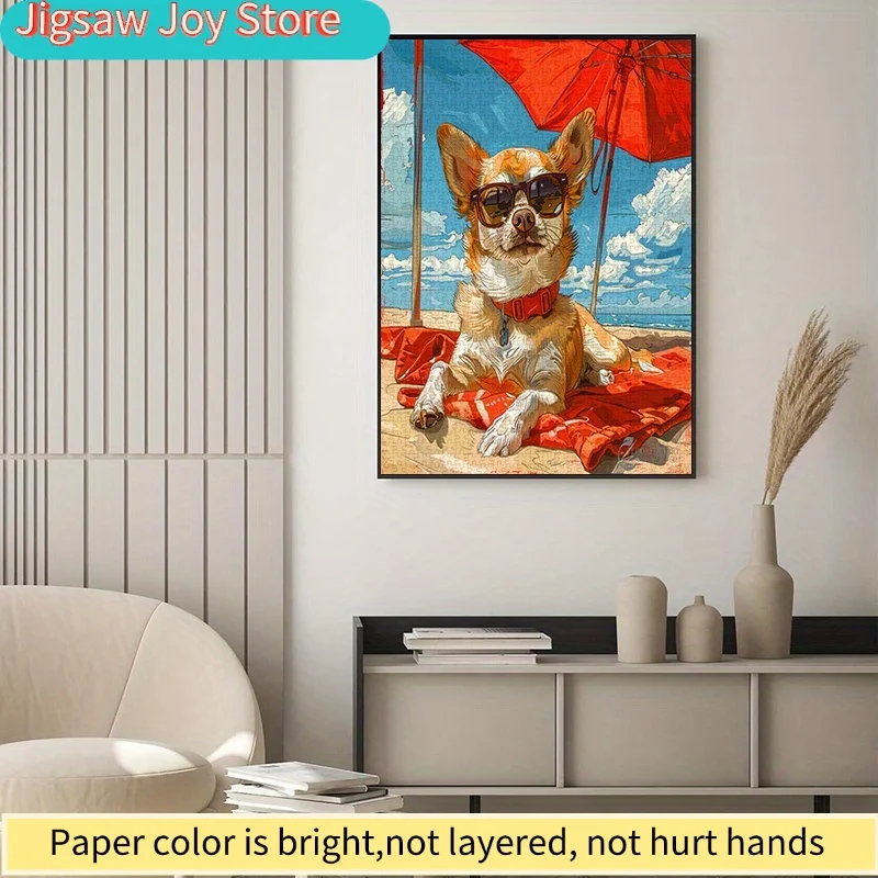 

Бумажный пазл, DIY-пазл (Пляжная собака, Чихуахуа в модных очках, Отпуск на море), пазл для взрослых, бумажный пазл, подходит для...