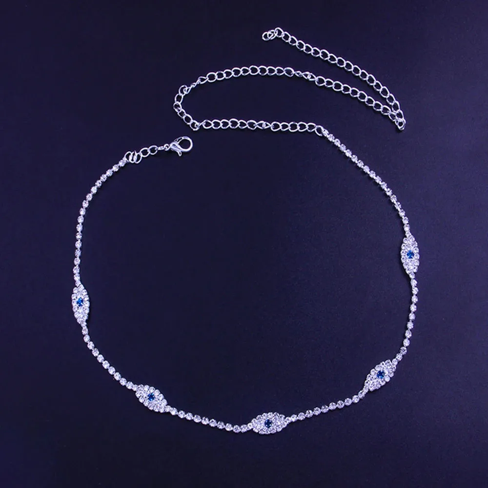 لامعة حجر الراين المختنق قلادة للنساء ، عين الشر ، التركية الأزرق العين ، كريستال تنس سلسلة ، مجوهرات اكسسوارات ، موضة