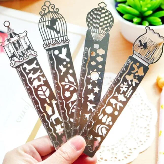 24pcs/lot Vintage Hollow Stainless Steel Hollow Brid Animal Fish Metal Ruler DIY Drawing tools students' gift prize Stationery